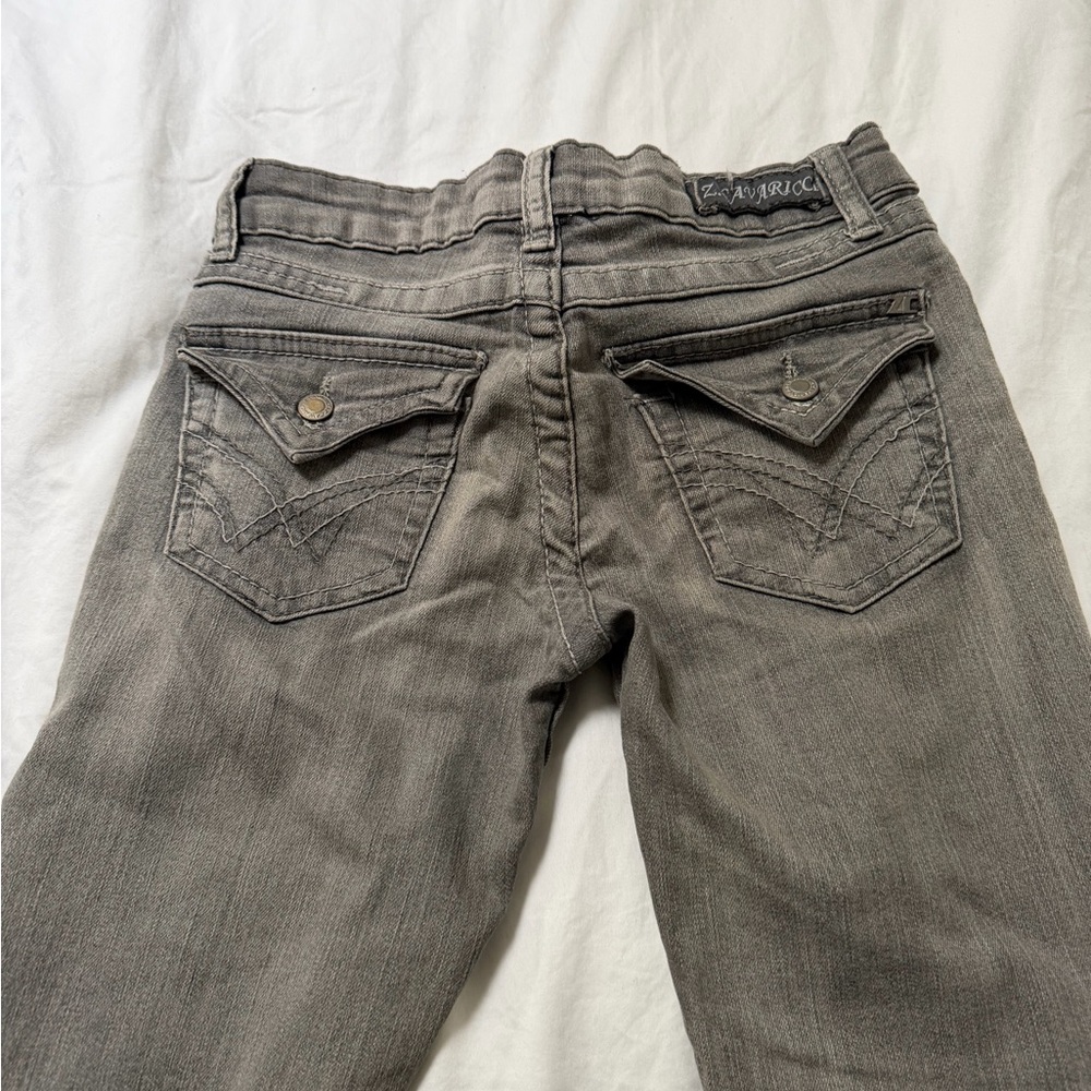 Gray Denim Jeans with Embroidered Pockets